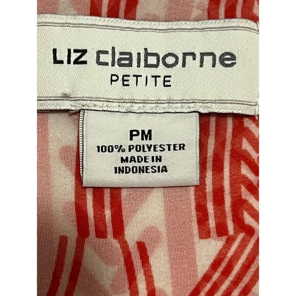 Liz Claiborne Petite PM Red White Sleeveless Printed Wrap Sheer Lightweight - Picture 2 of 14